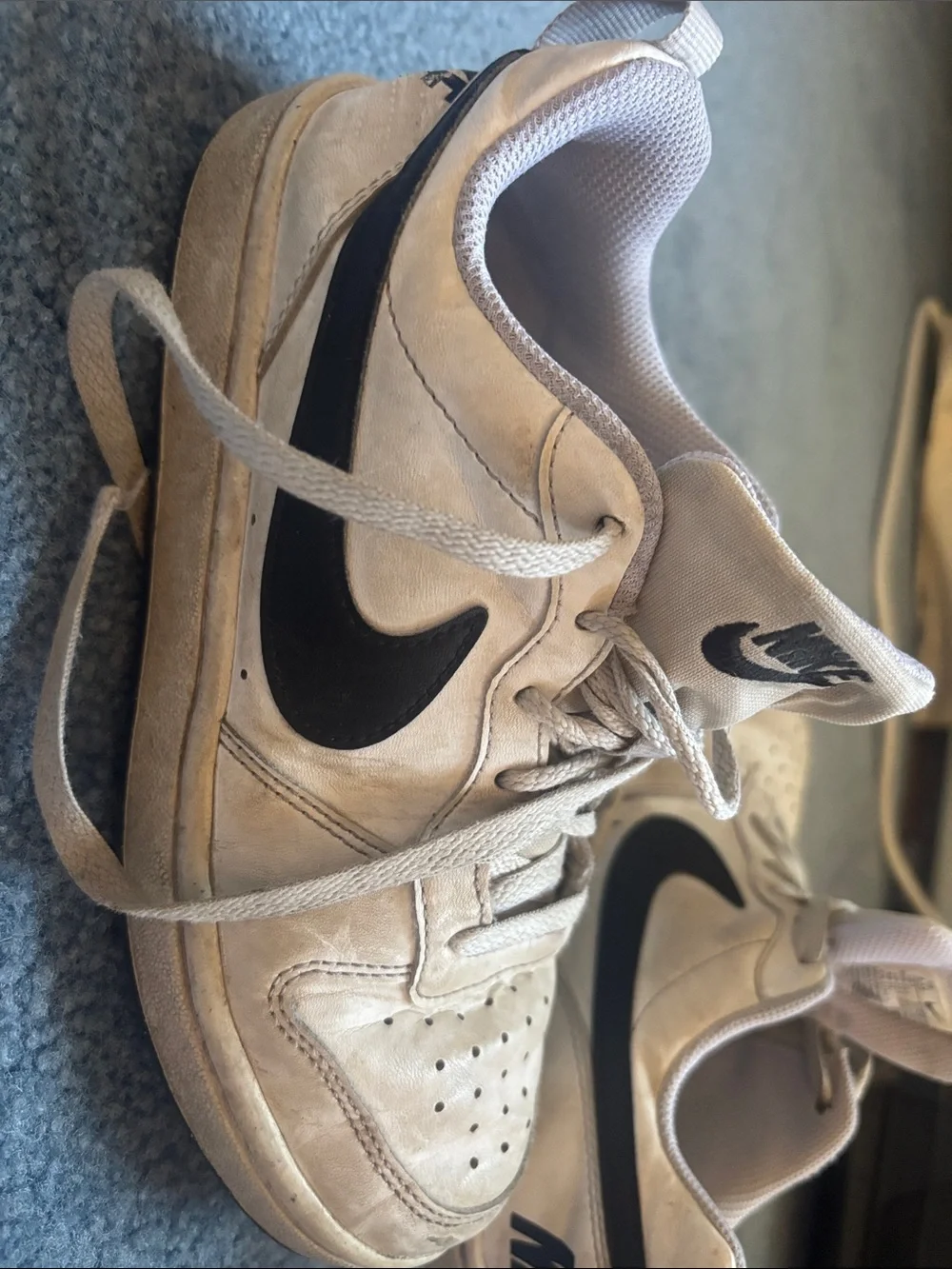 Nike Beige/Tan Leather Sneakers with Black Swoosh
